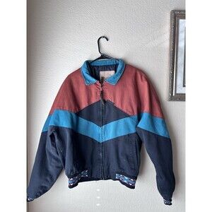 Vtg Cripple Creek By Circles Men’s Size L Aztec Black And Orange Bomber Jacket